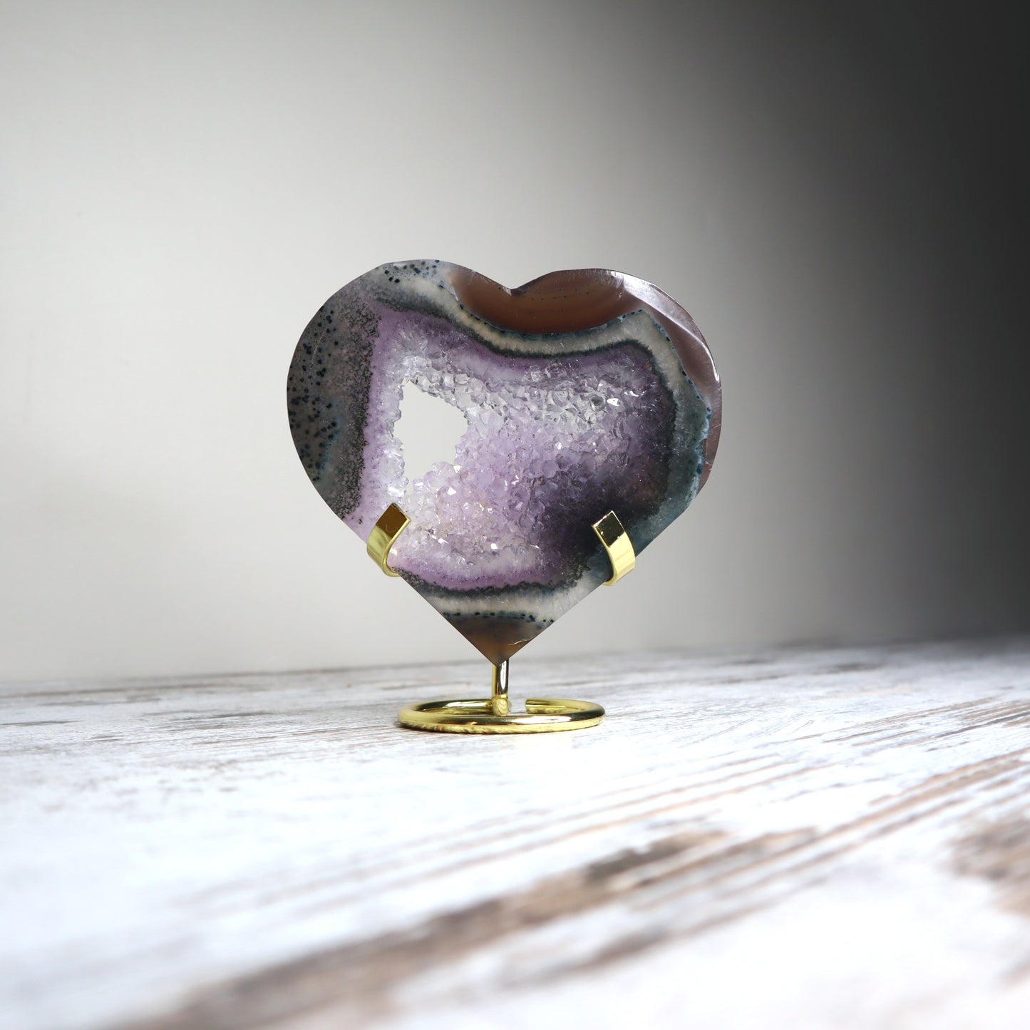 Druzy Agate Heart on Stand