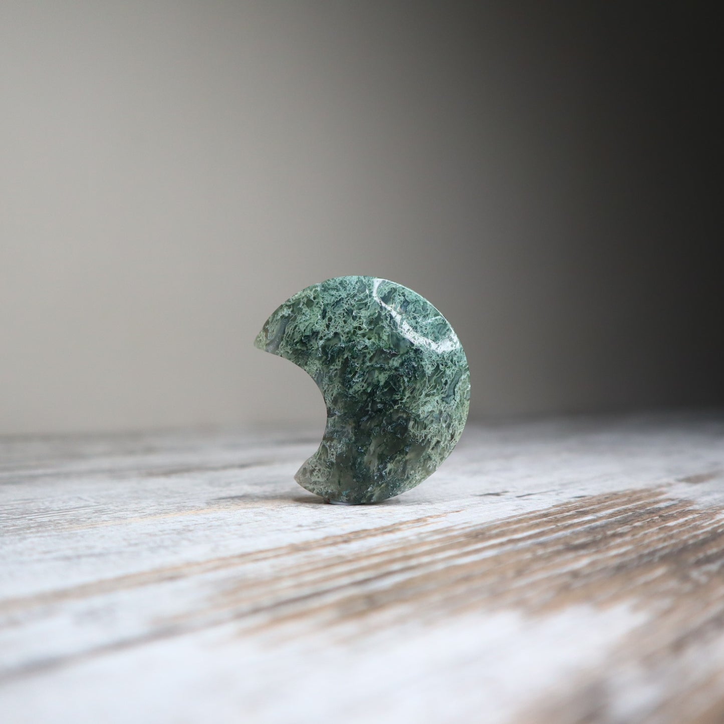 Moss Agate Moon Carving